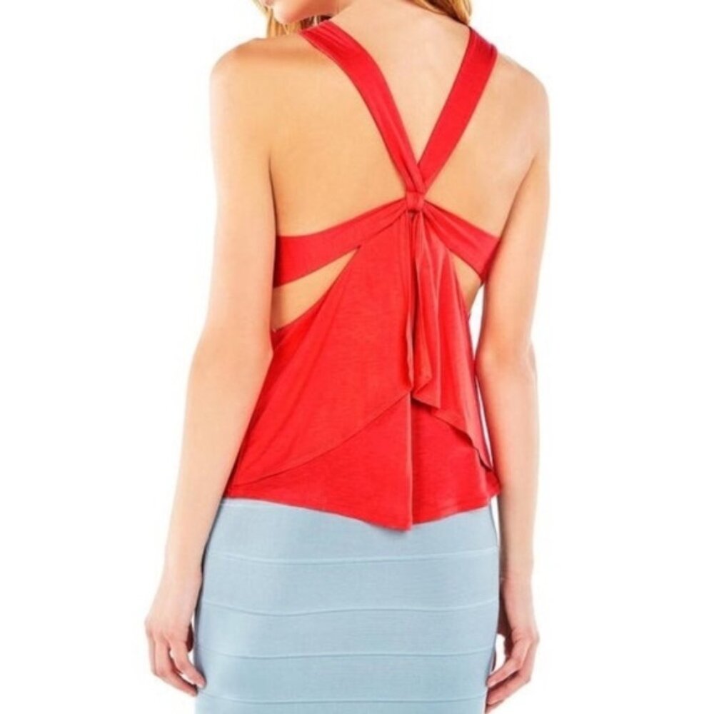 NEW BCBGMaxazria Lucille Top Tank Deep V Plunge Drapey Tank Shirt Coral Pink